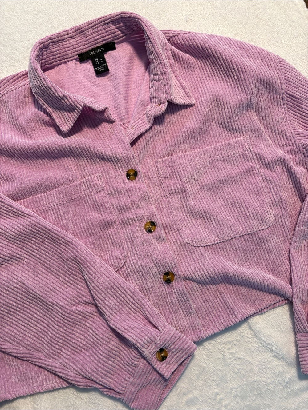 Forever 21 Lilac Corduroy Button-Front cropped Jacket
